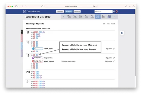 The available table sizes are immediately visible